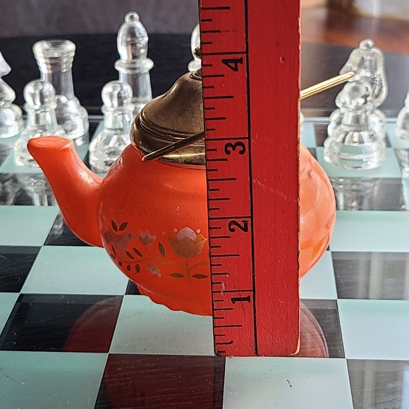 Vintage Orange Teapot with Floral Design Collectible AVON Empty Bottle - Picture 6 of 7